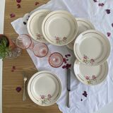 6 antique Badonviller faience dessert plates with flowers and gilding.