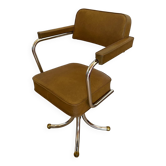 Fauteuil de Bureau Pivotant Vintage 1970 – Style Space Age Chrome & Camel