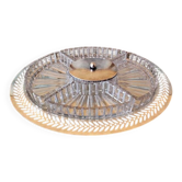 Plateau apéritif style art déco métal argenté et verre, 5 compartiments