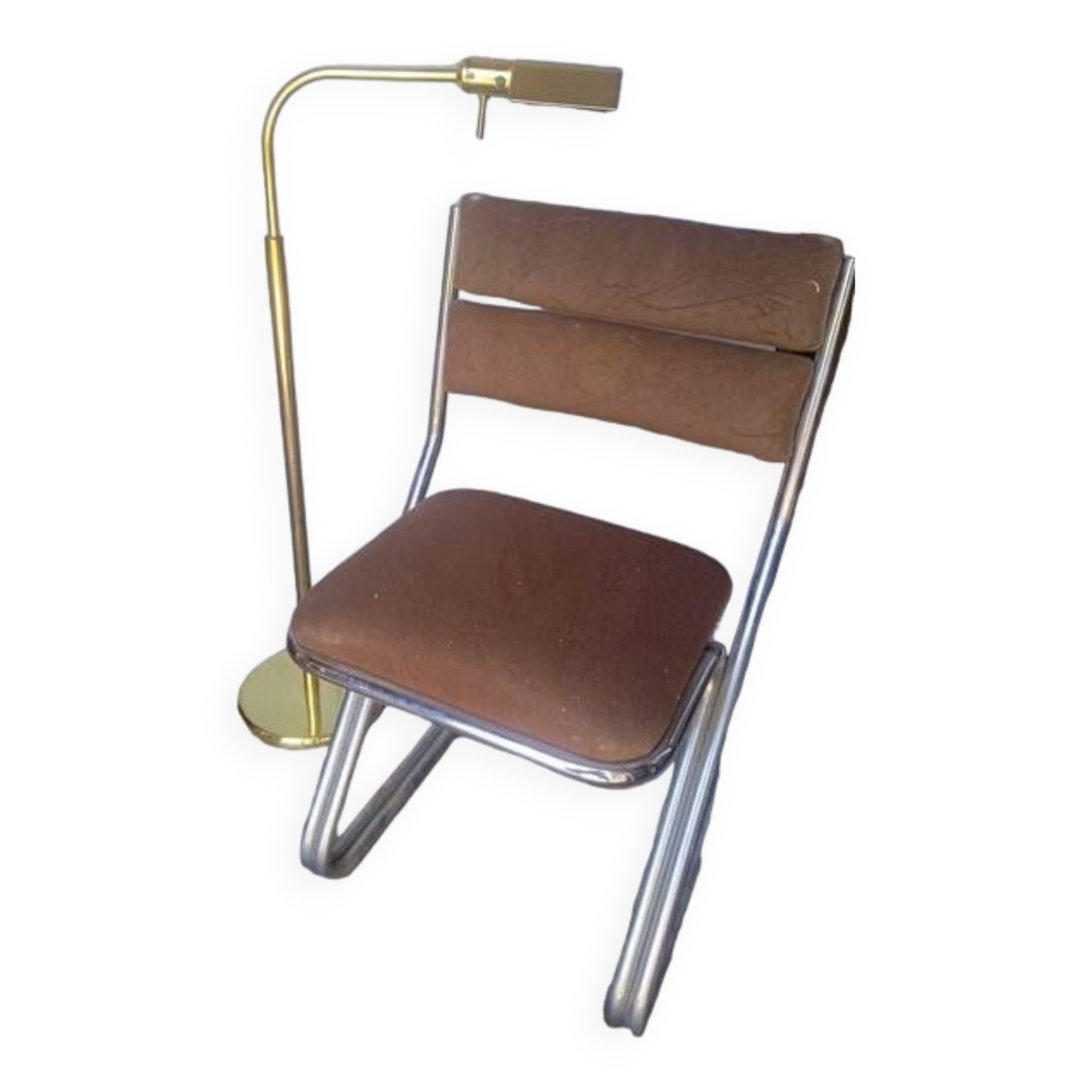 Reading floor lamp in golden brass vintage design 1970