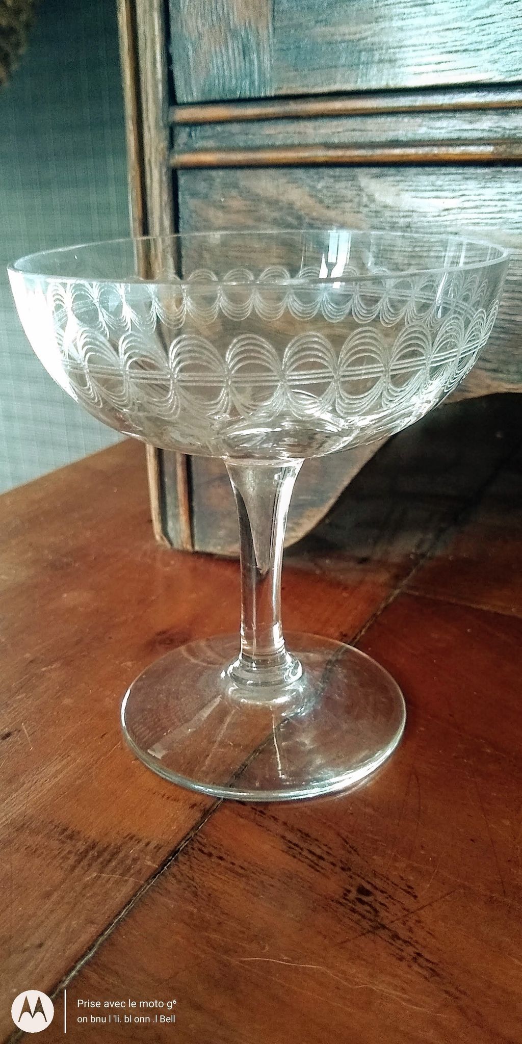 3 champagne glasses in cut glass