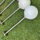 Suite de 6 suspensions tube inox et globe verre opalin style Art déco