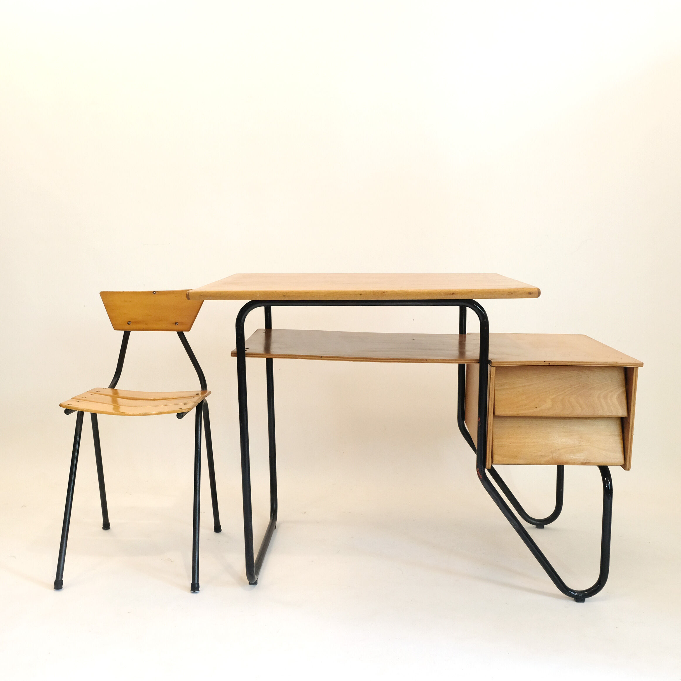 Wooden school desk and chair
