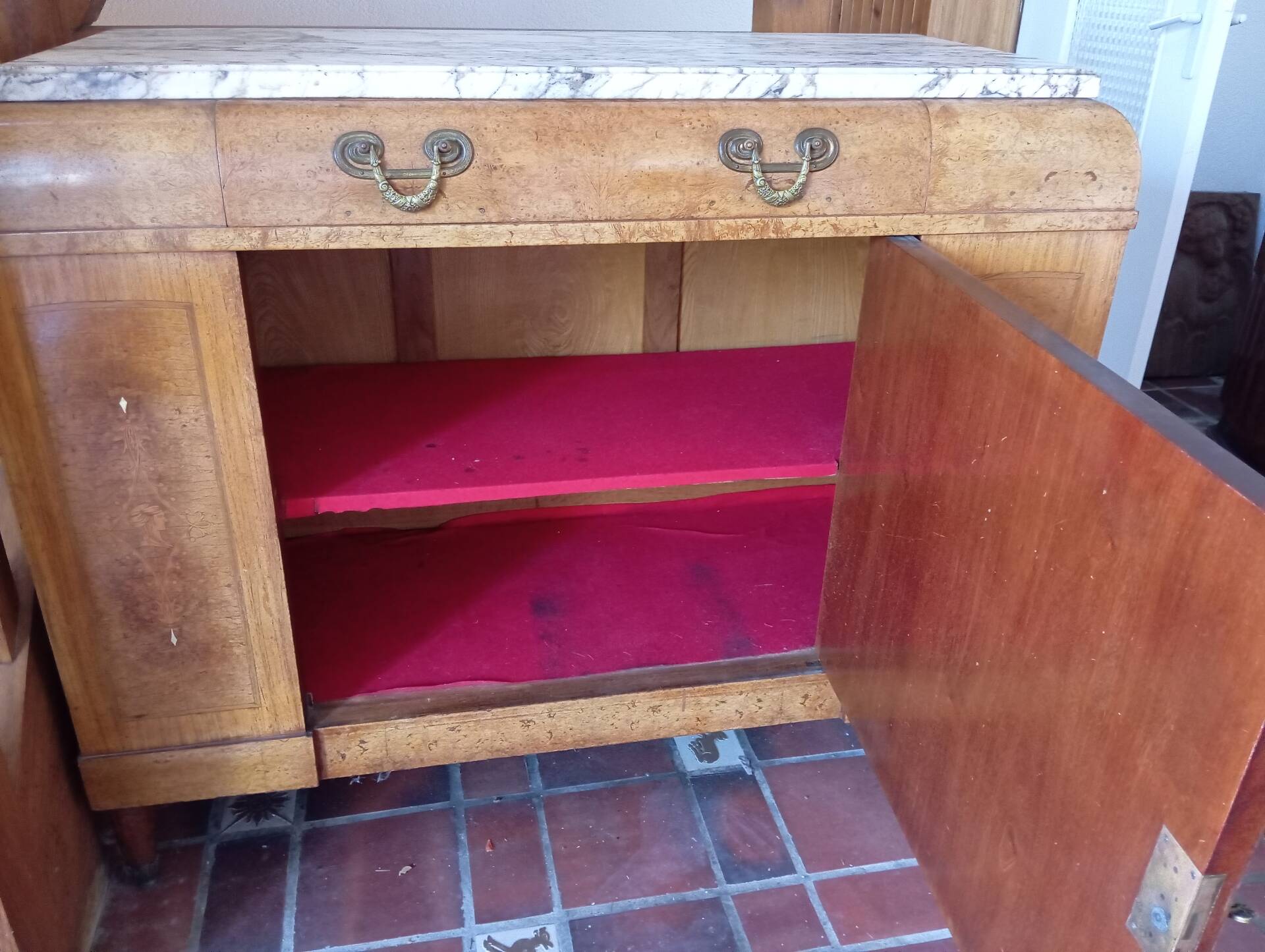 Walnut/Art Deco marble buffet