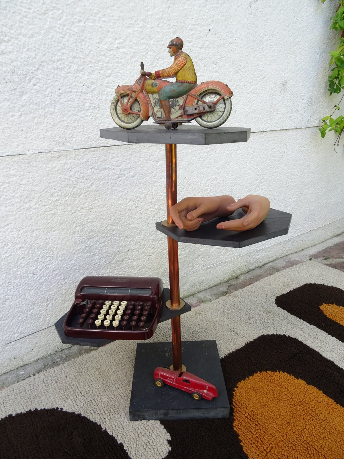 Slate, copper and brass harness