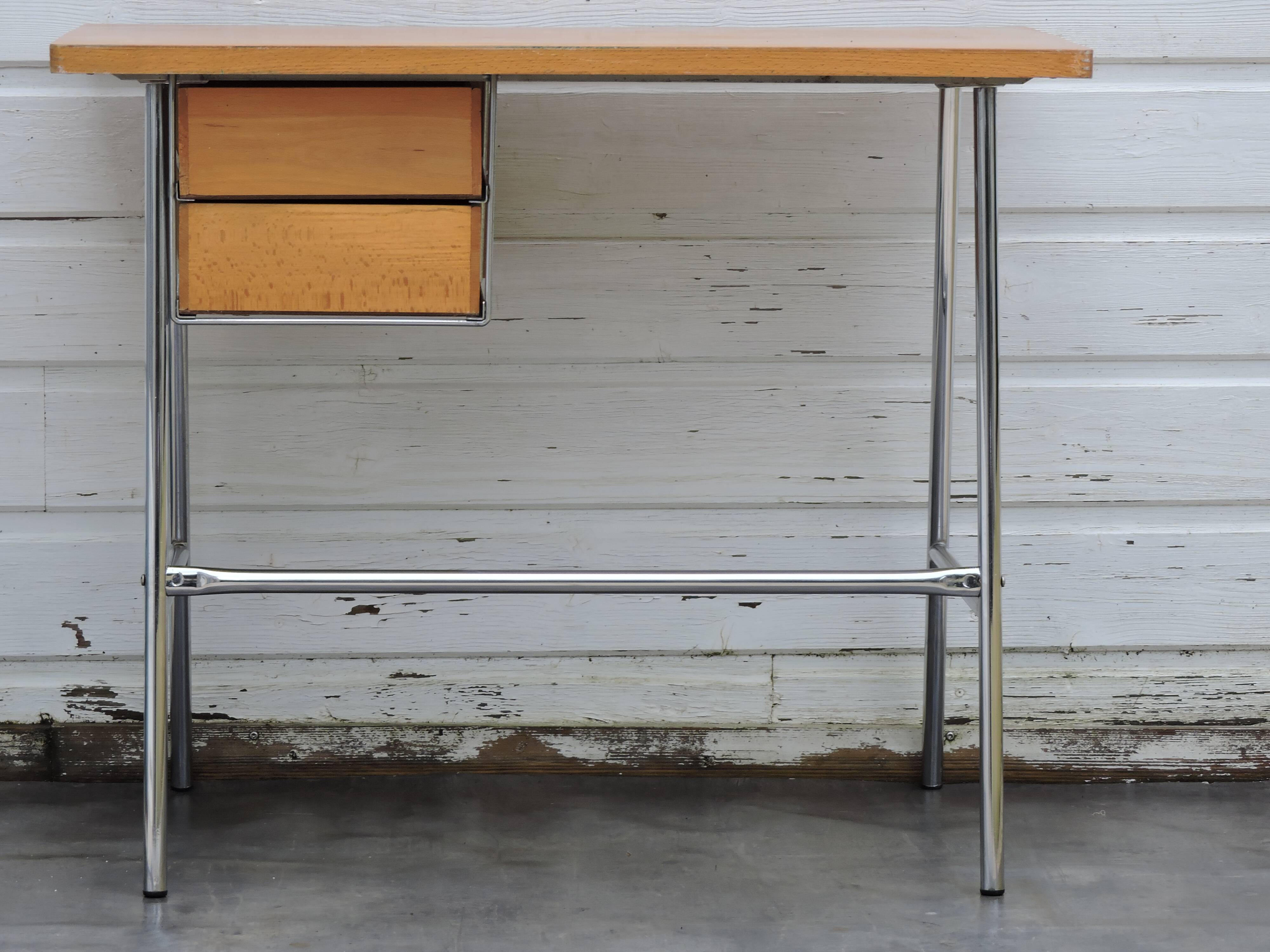 Bureau vintage en bois et tube chromé