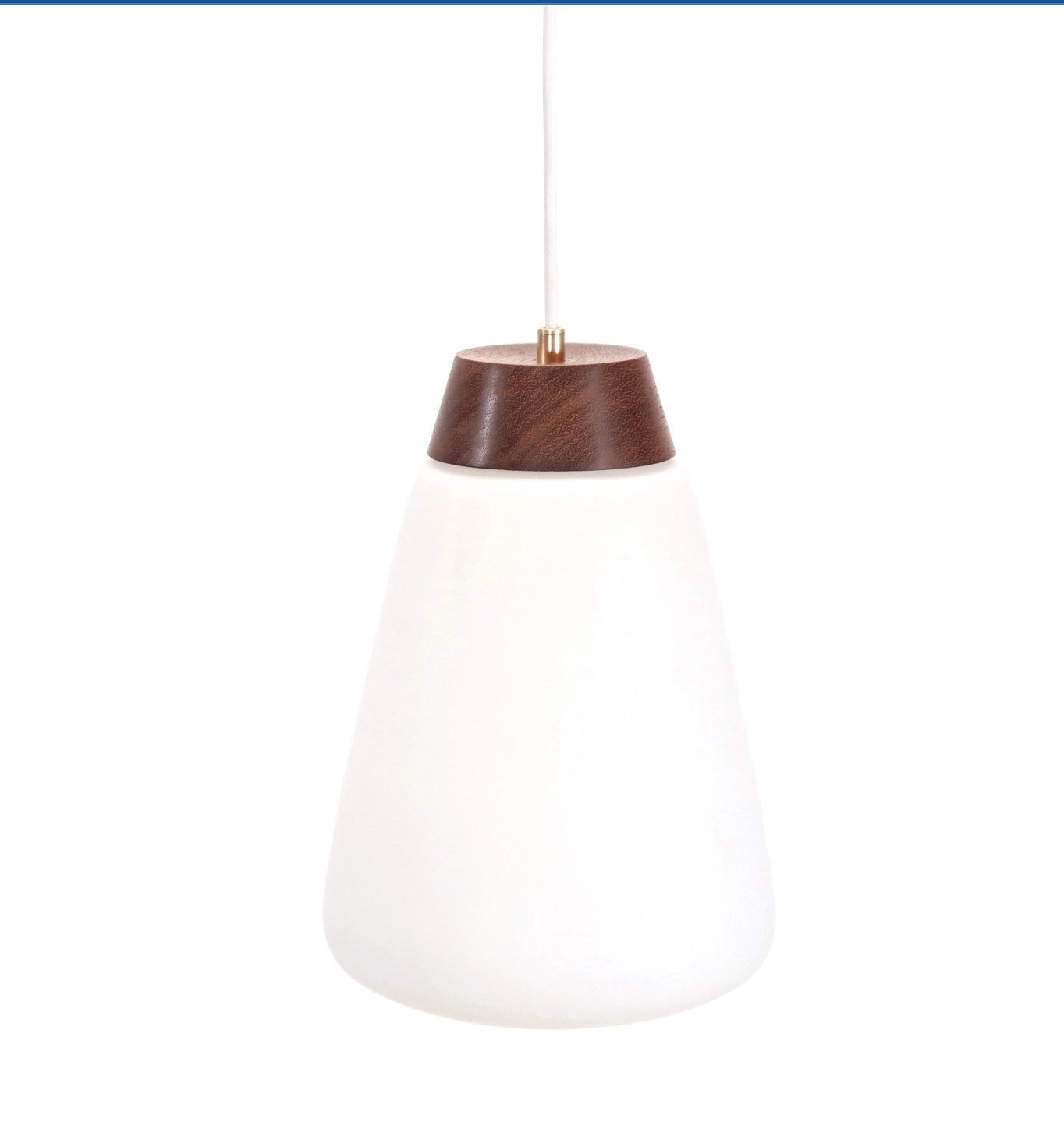 White opaline glass pendant lamp with teak detail