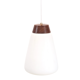 White opaline glass pendant lamp with teak detail