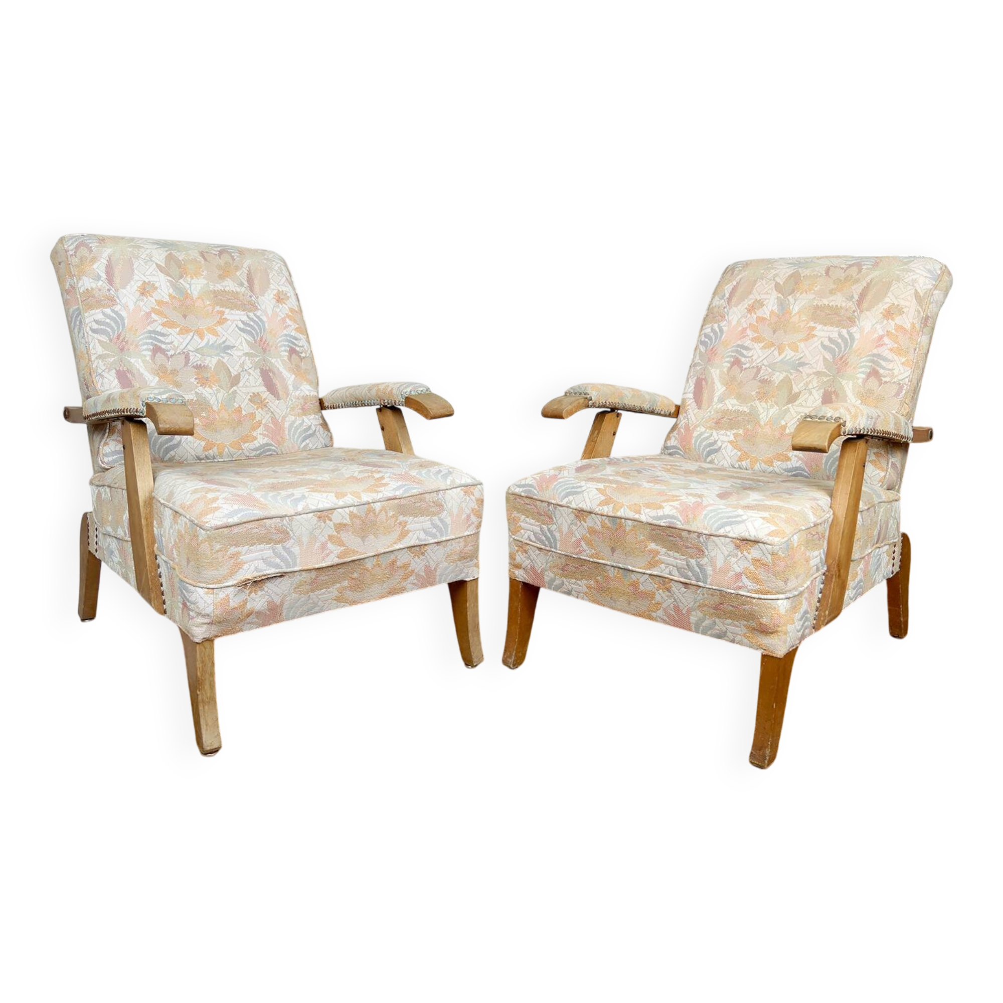 Paire d'Importants Fauteuils Réglables, Design Français, Circa 1950