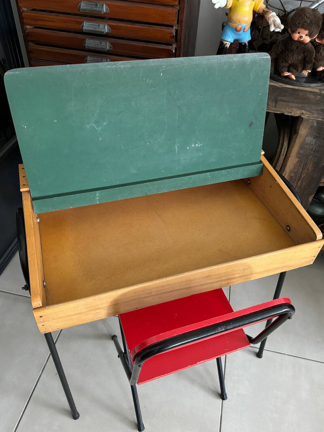 Vintage red children's desk and chair set