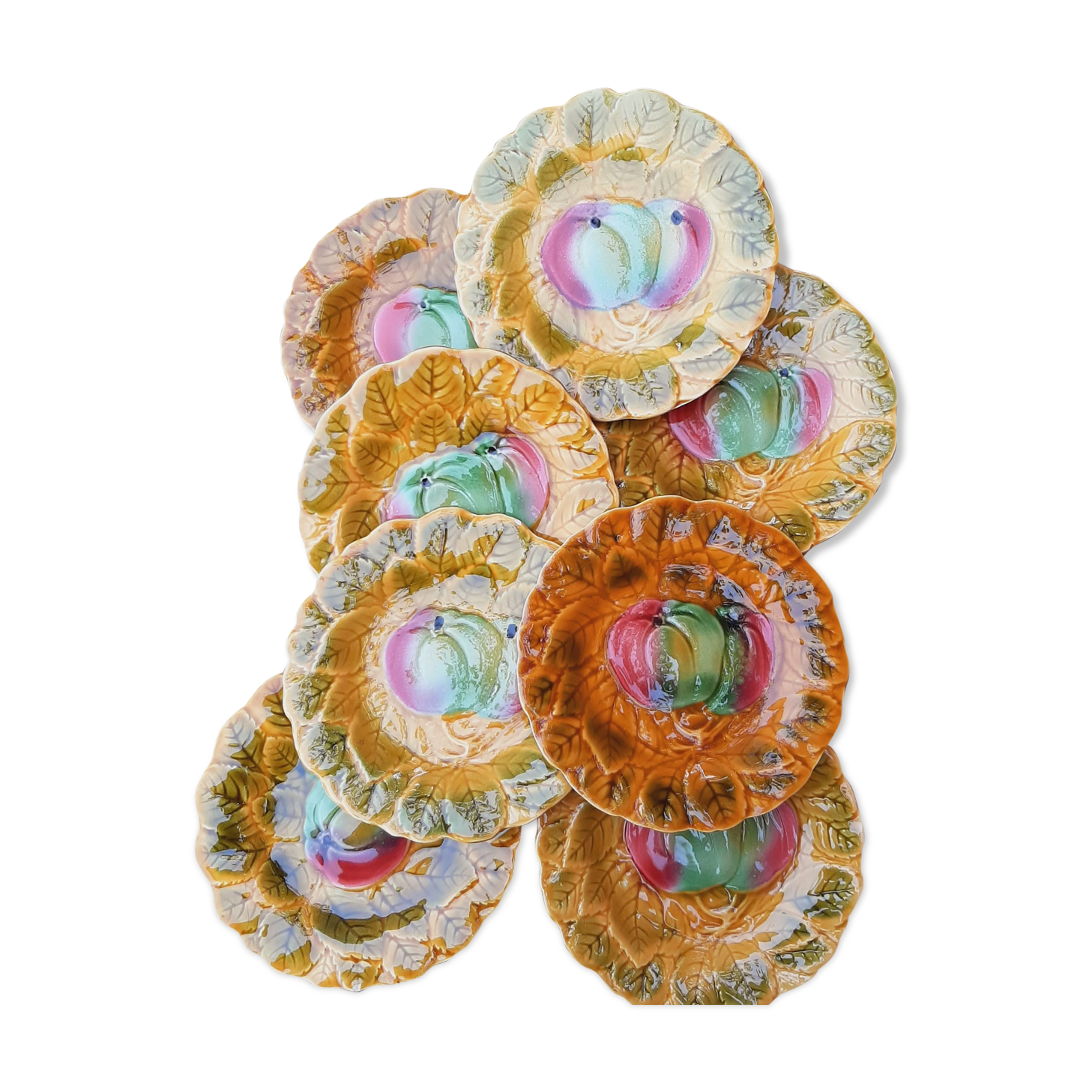 8 assiettes à dessert en barbotine