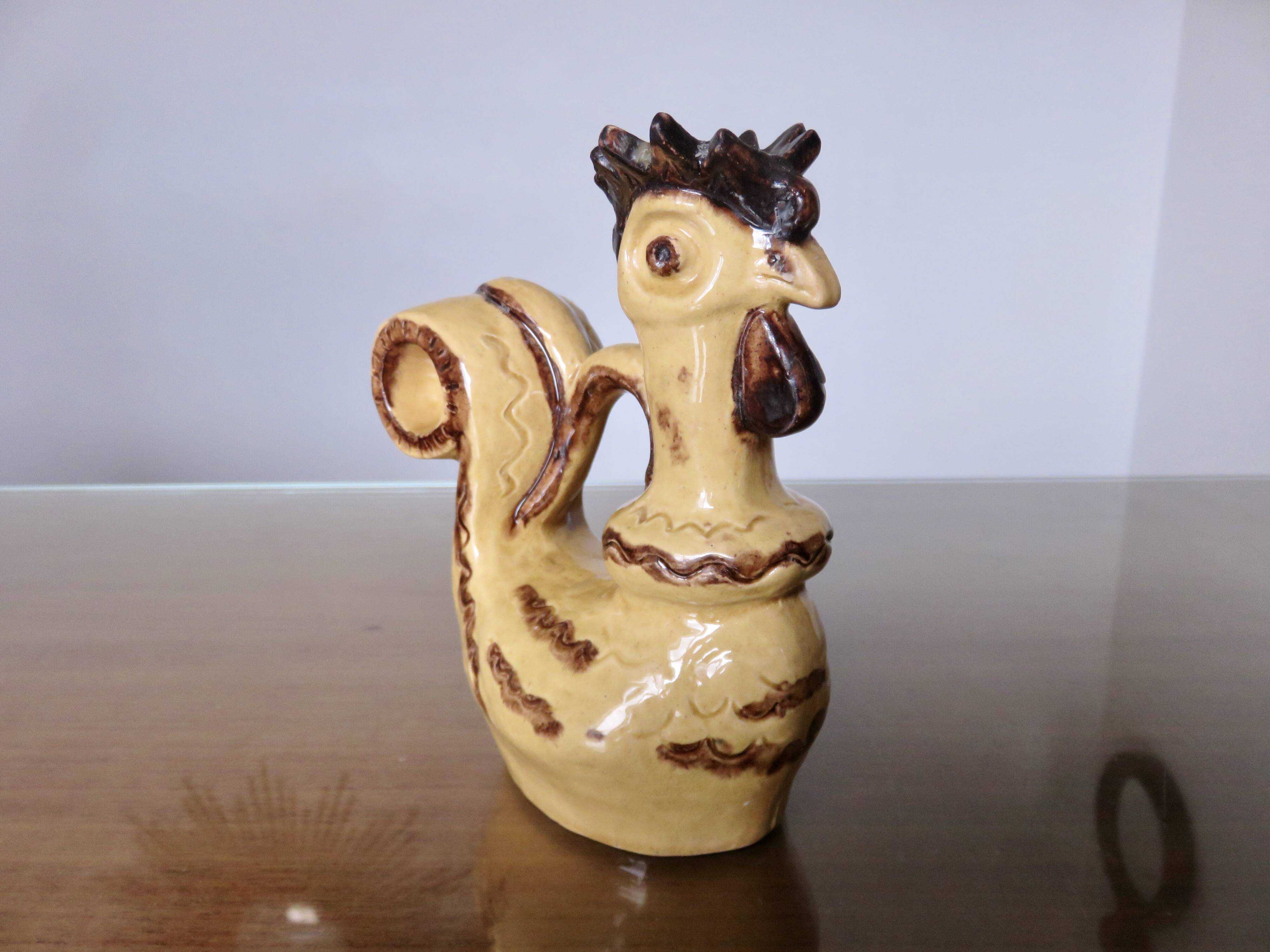 Ceramic candlestick "the rooster" from Périgourdine pottery, 1960
