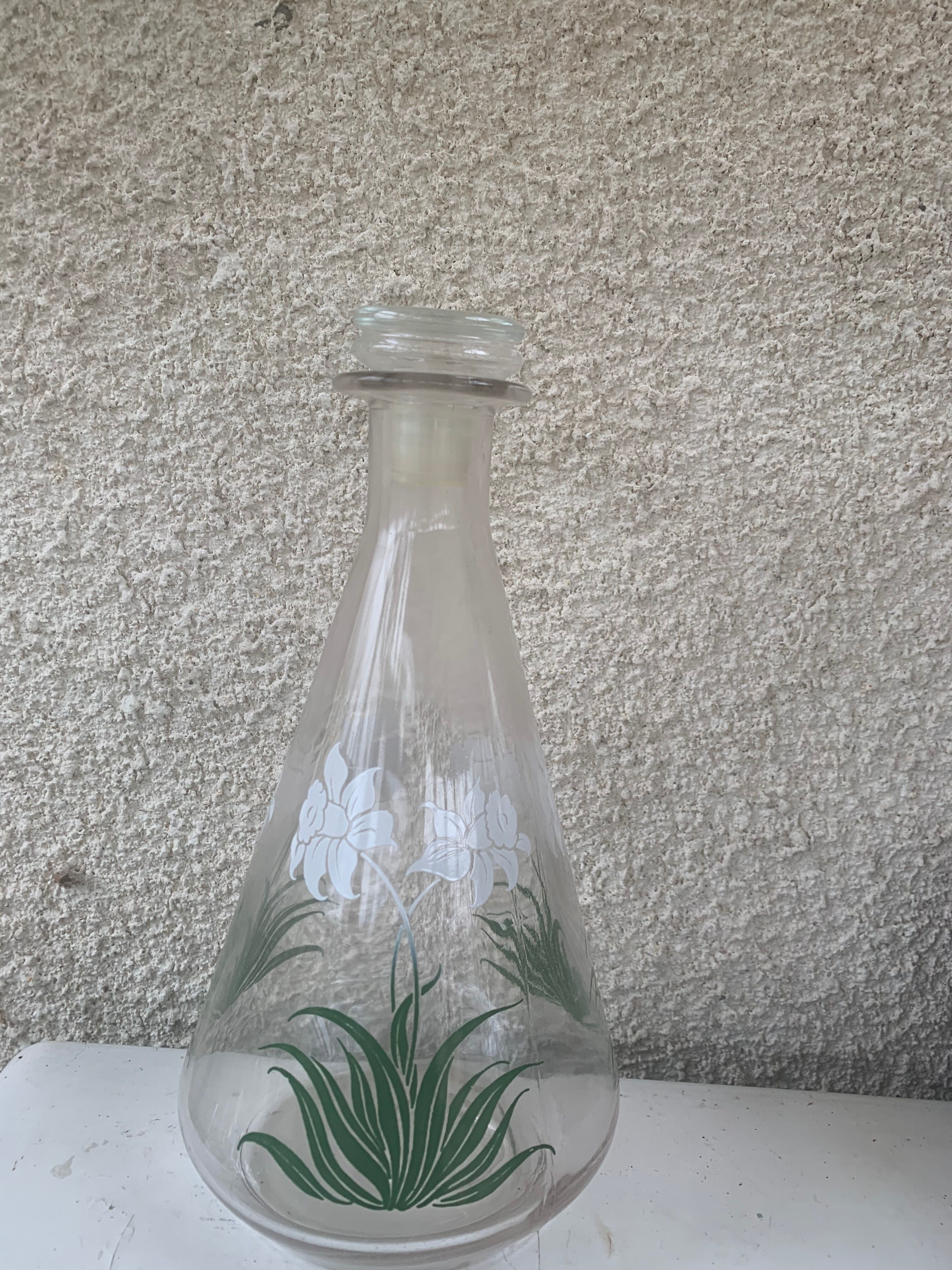 Carafe motif floral narcisse vintage