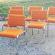 Set of 6 designer chairs from the 70s orange fabrics and chrome tubes