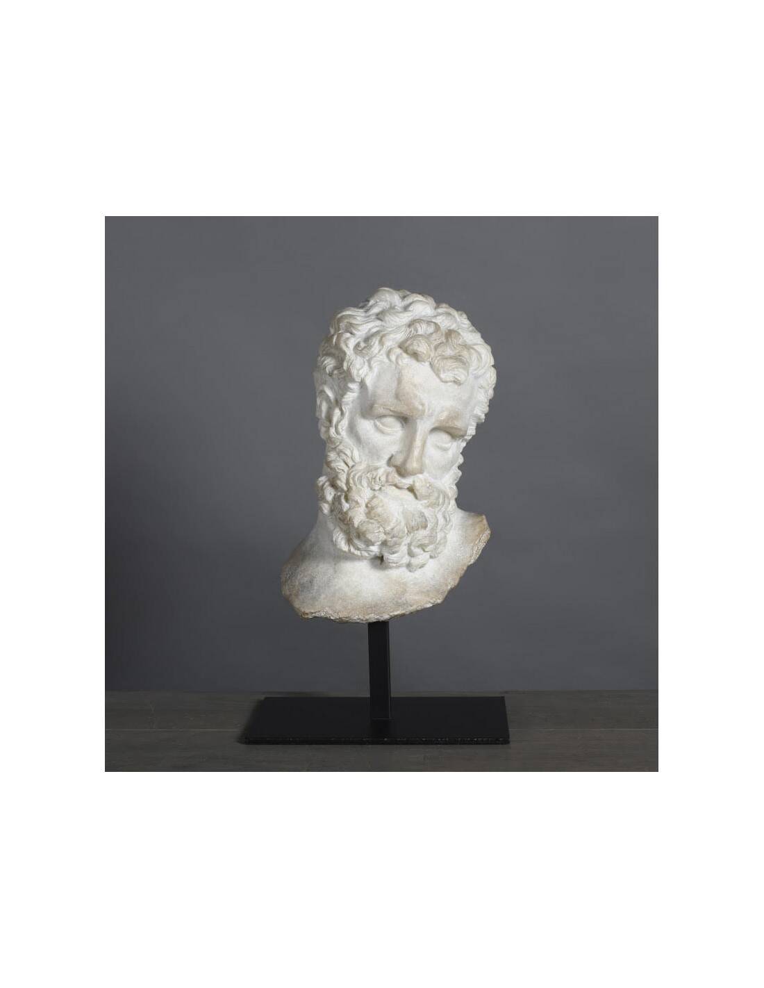 Hercules Head sculpture, small size, in resin and metal base.