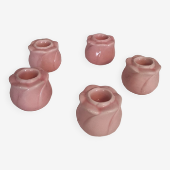 Set of 5 rose-shaped ceramic candle holders