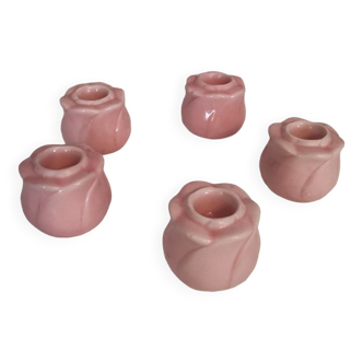 Set of 5 rose-shaped ceramic candle holders