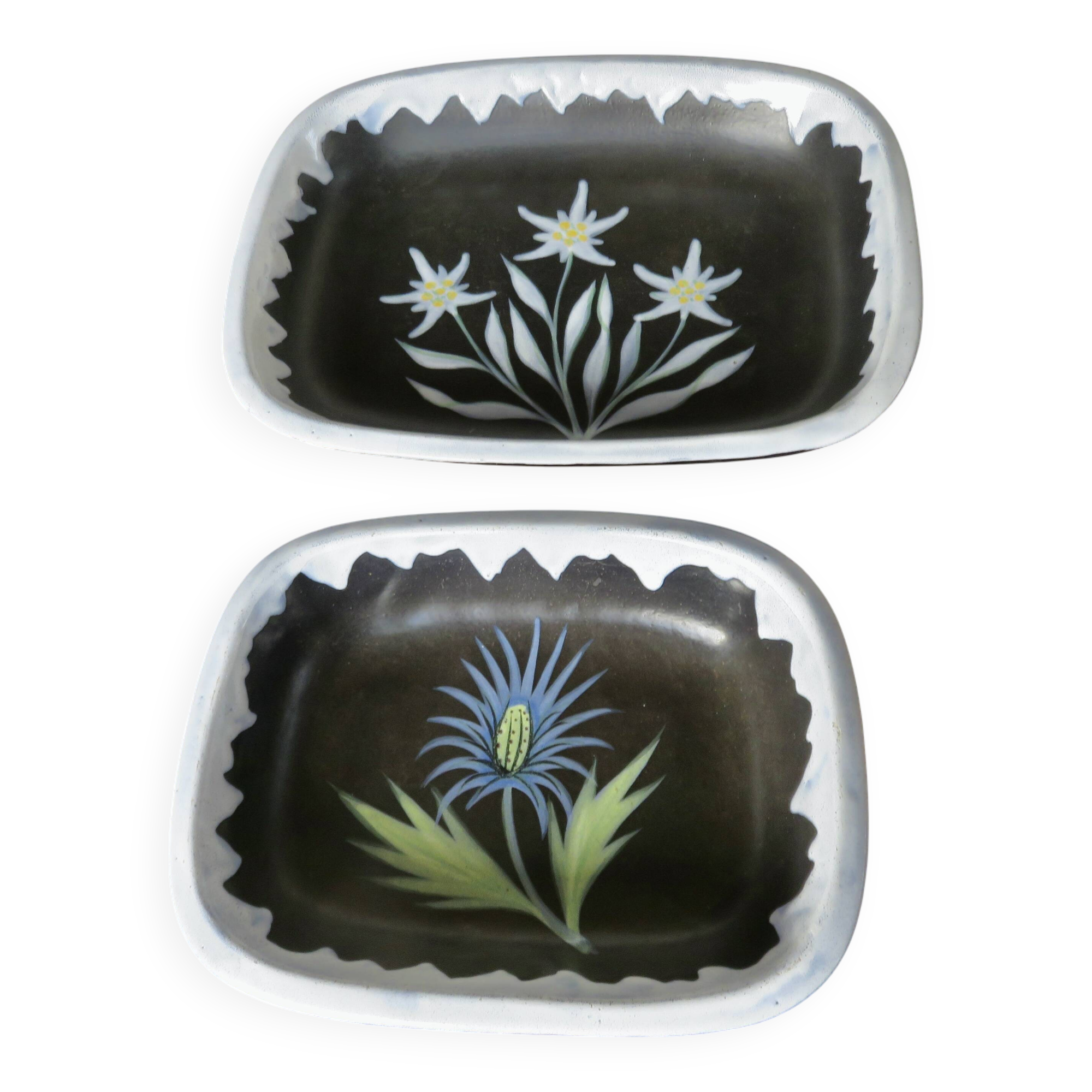 Set of 2 "Gabriel Fourmaintraux" ceramic dishes, 50s-60s