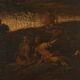 Old painting of a preaching scene, oil on canvas, 18th century.