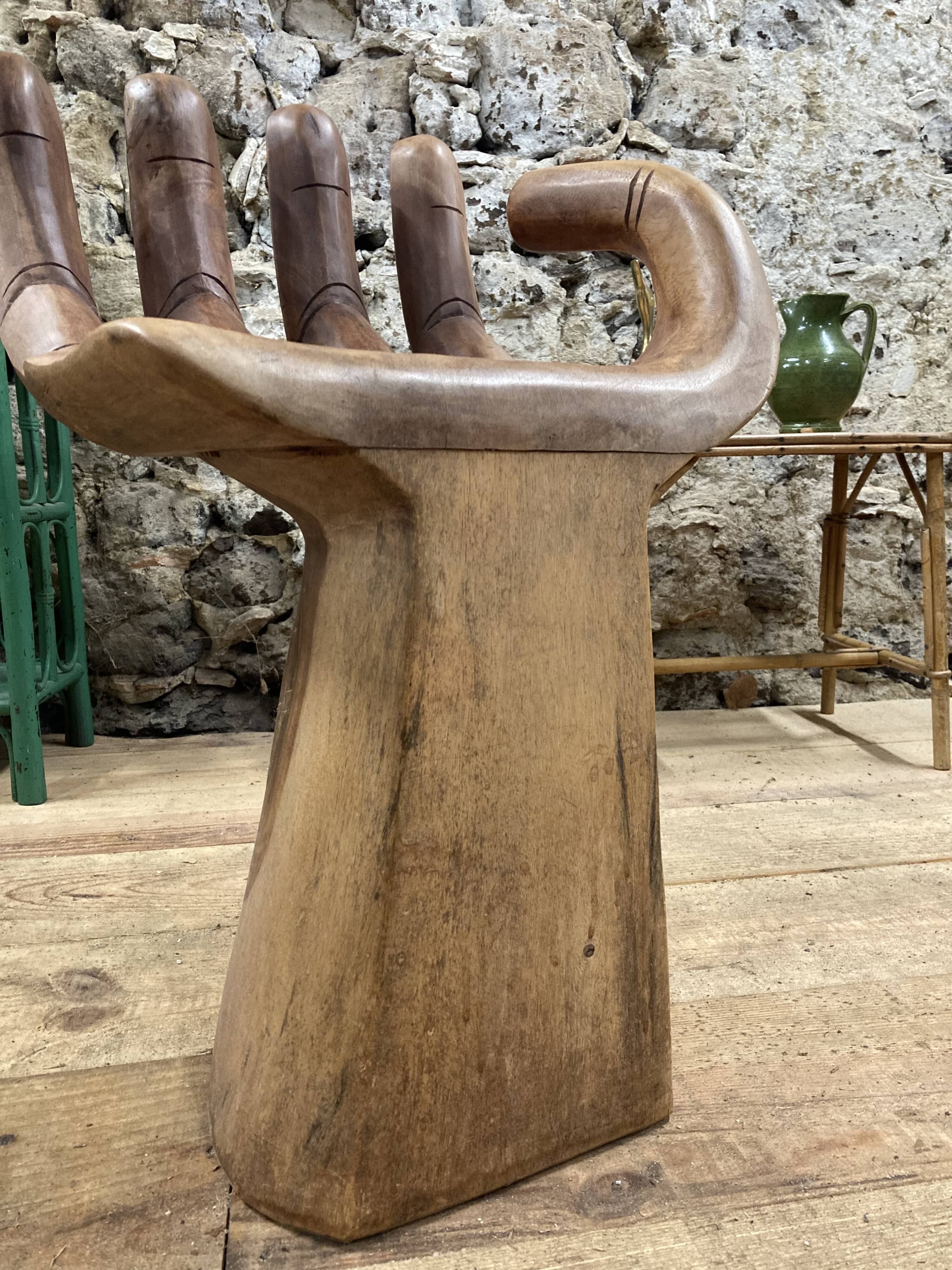 Unique vintage exotic wood hand chair, 70s