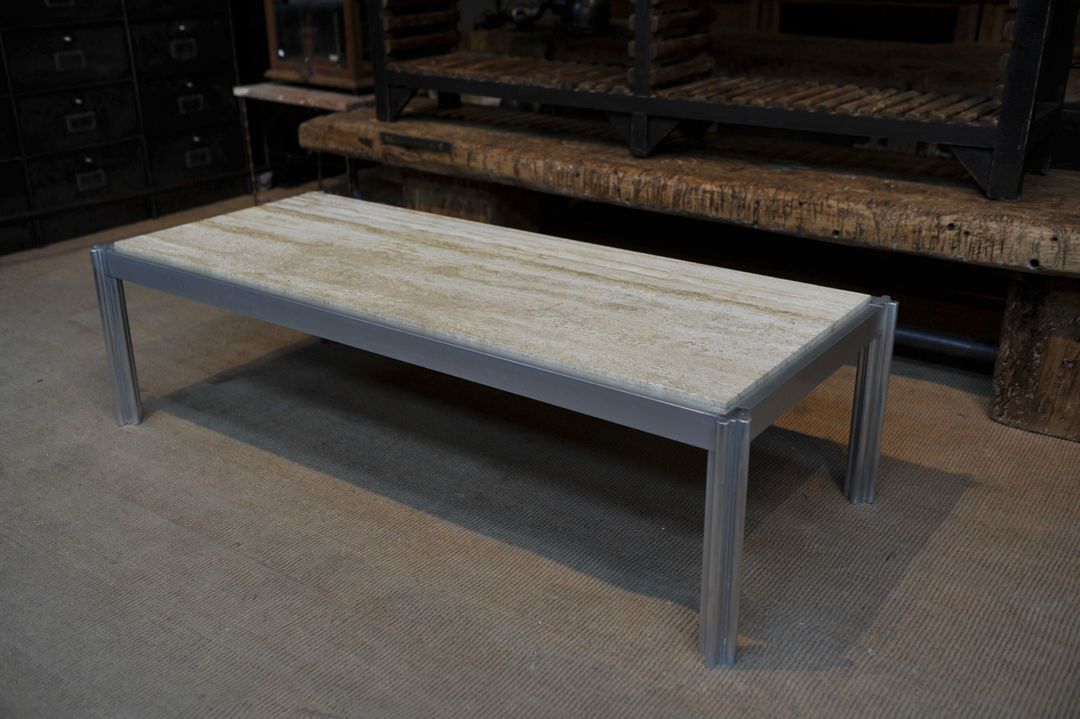 Aluminum and marble coffee table from the 1970s
