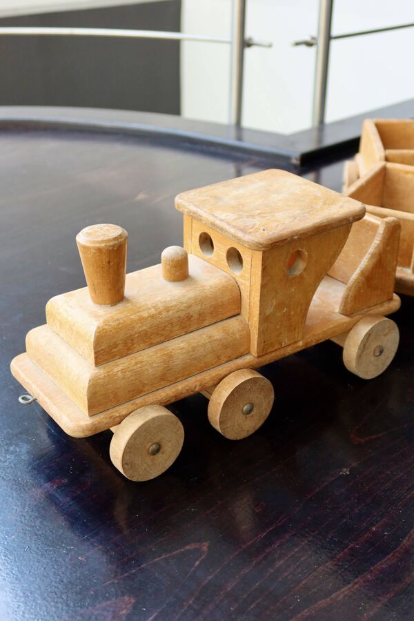 Train en bois ancien jouet Bertin locomotive et wagons
