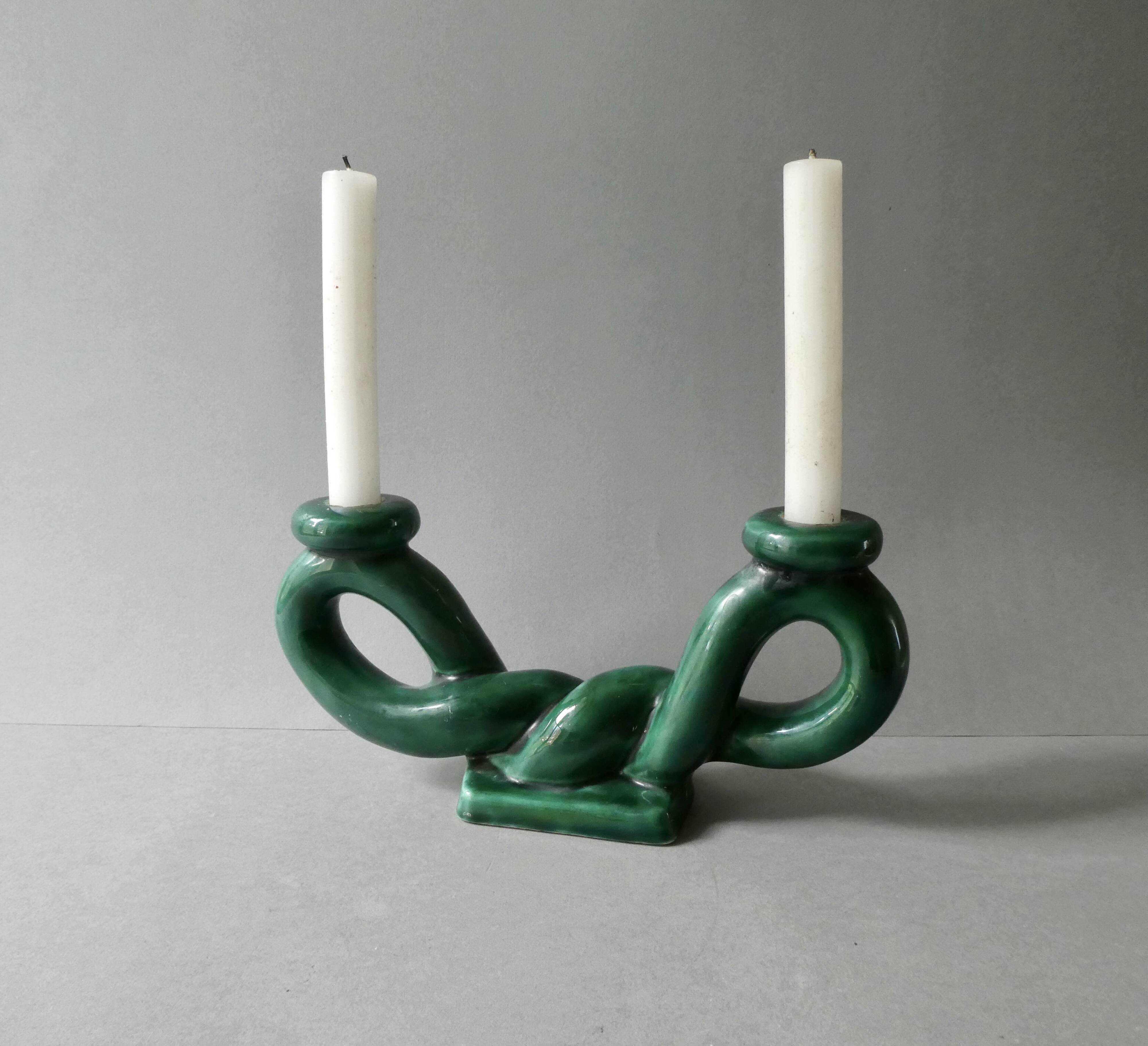 woven ceramic candlestick, slip, 1970s, Vallauris