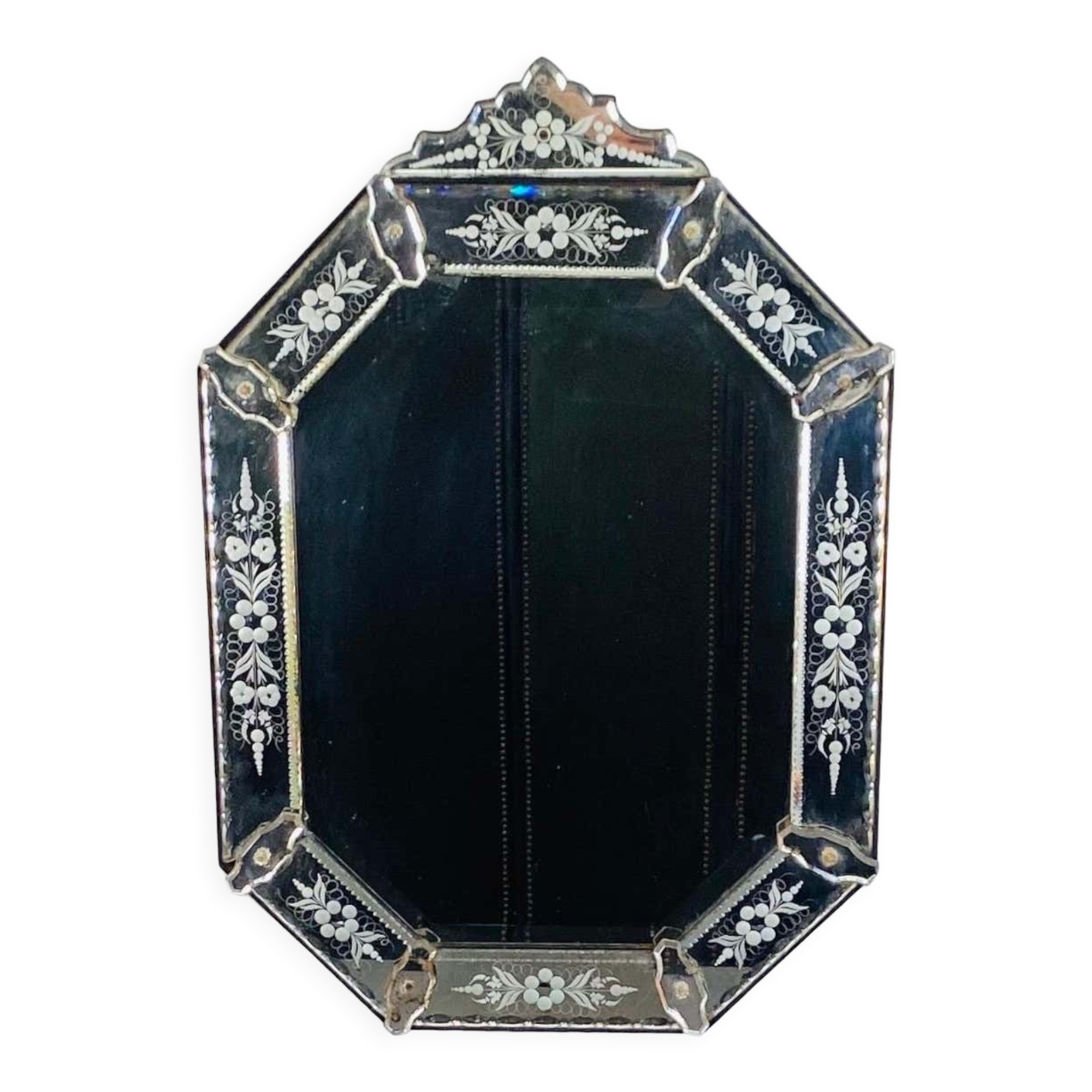 Miroir Louis XIV Régence à parcloses verre gravé Italie