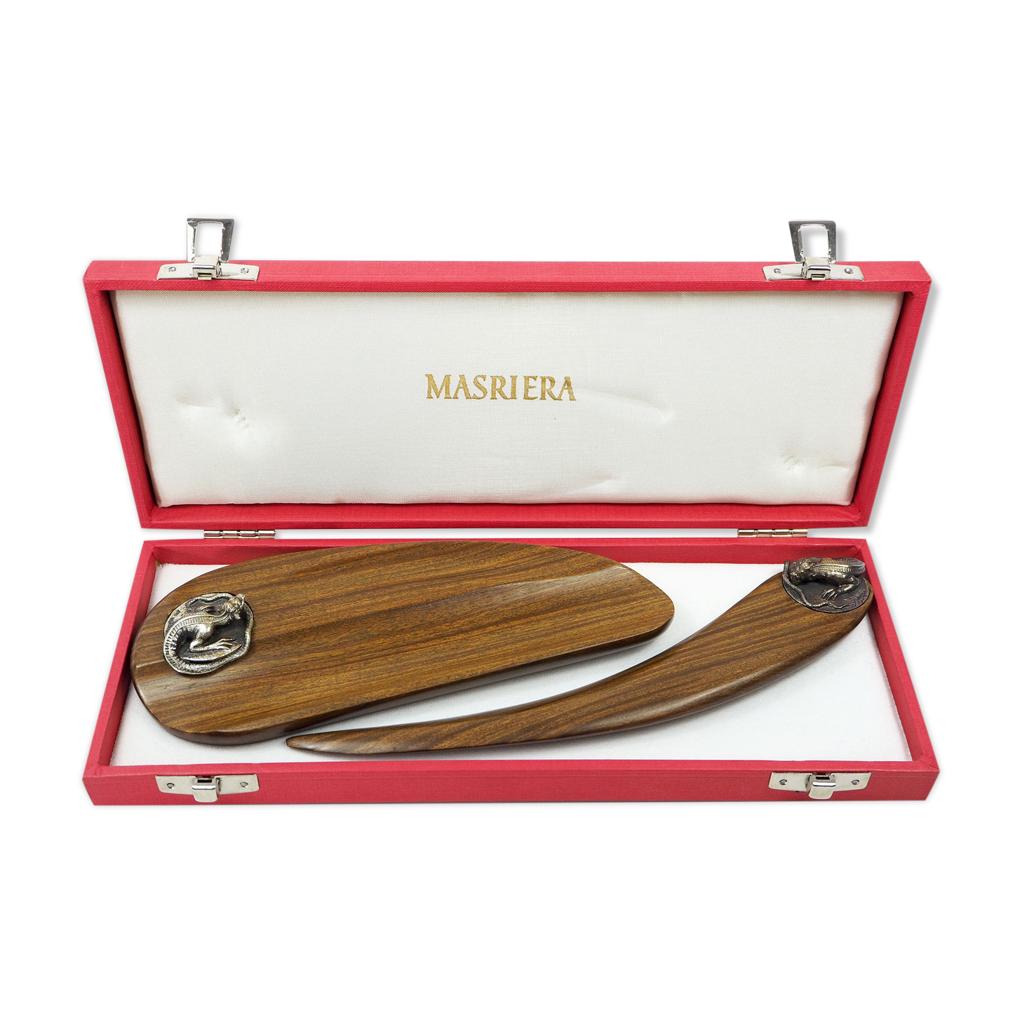 Set for office "Masriera" in silver and exotic wood, mid-century
