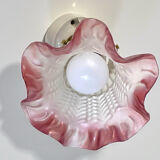 Pair of porcelain wall lights with pink glass tulips, Art Deco.