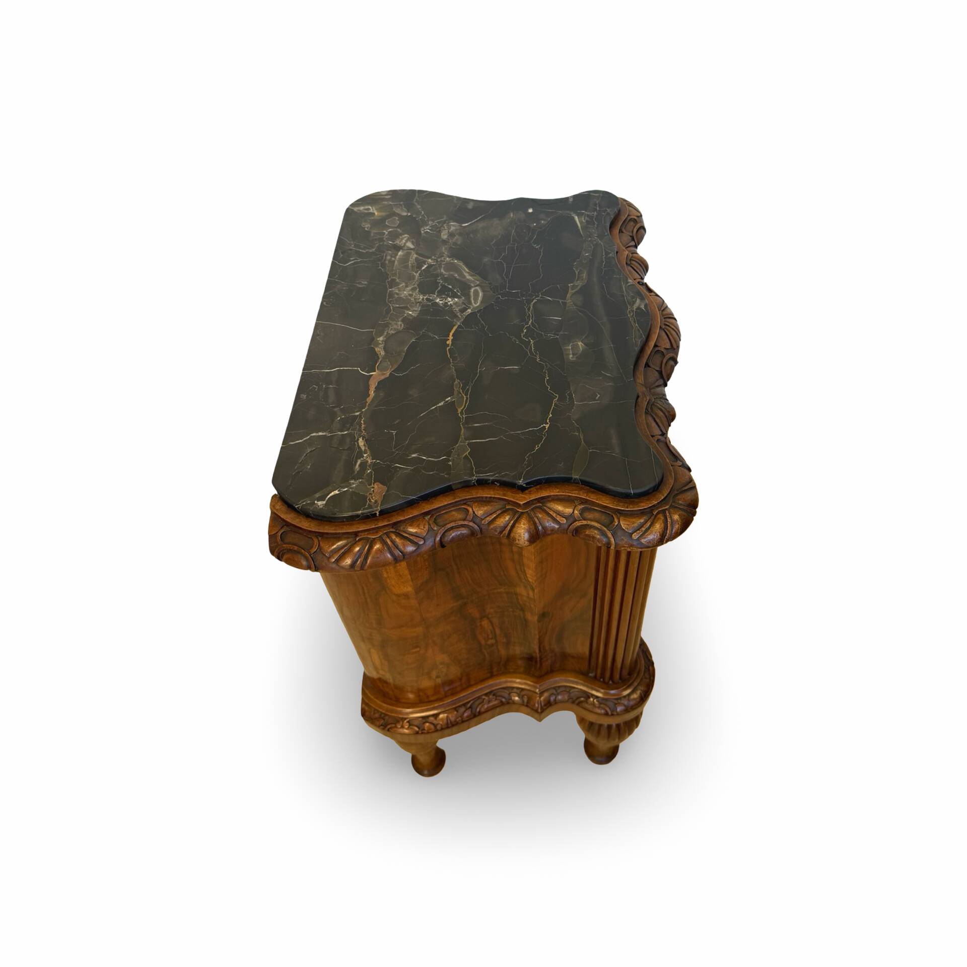 art deco walnut serpentine nightstands, 1920s