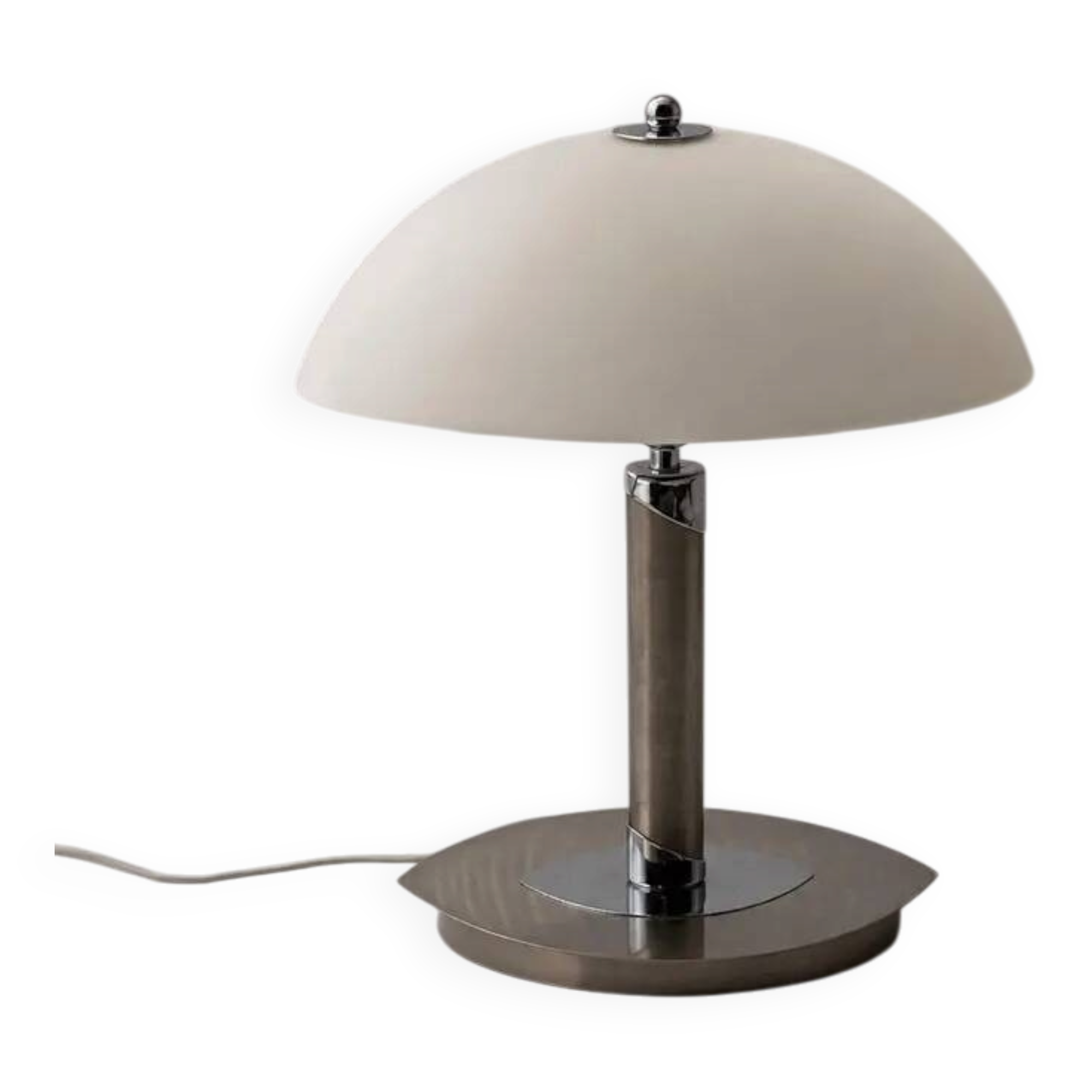 Chrome and frosted dome table lamp - modernist mushroom lamp - vintage from the 80s/90s.