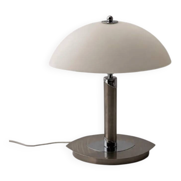 Chrome and frosted dome table lamp - modernist mushroom lamp - vintage from the 80s/90s.