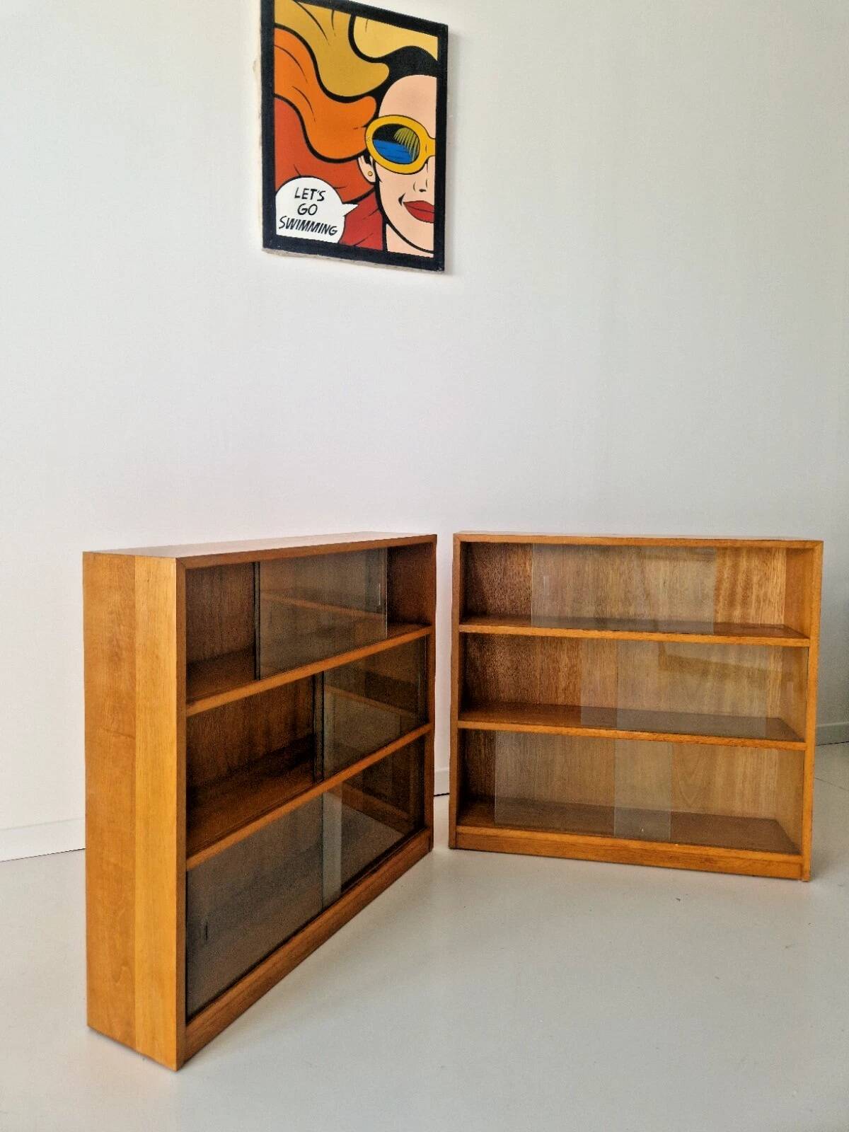 Pair of Mid-Century Oak School Bookcases