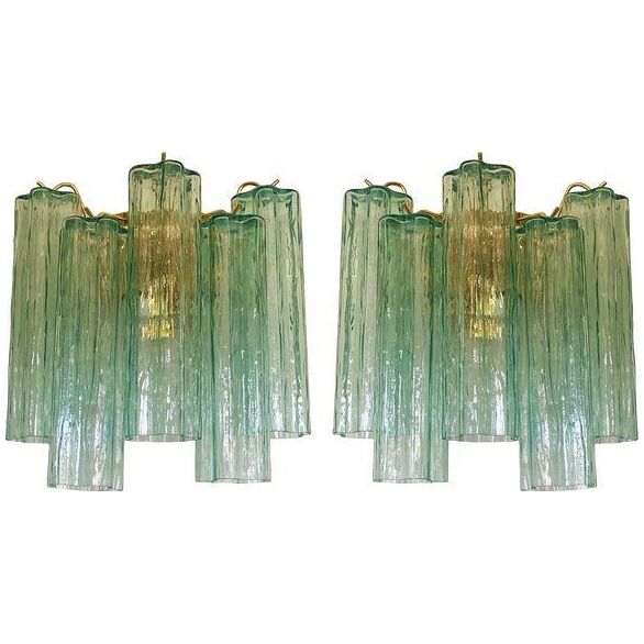Contemporary green “tronchi” murano glass wall sconce