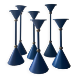 Series of 6 diabolo candlesticks in blue metal from the 80s