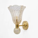 Attributed to Barovier & Toso Brass and Pulegoso Murano Glass Sconces, Pair