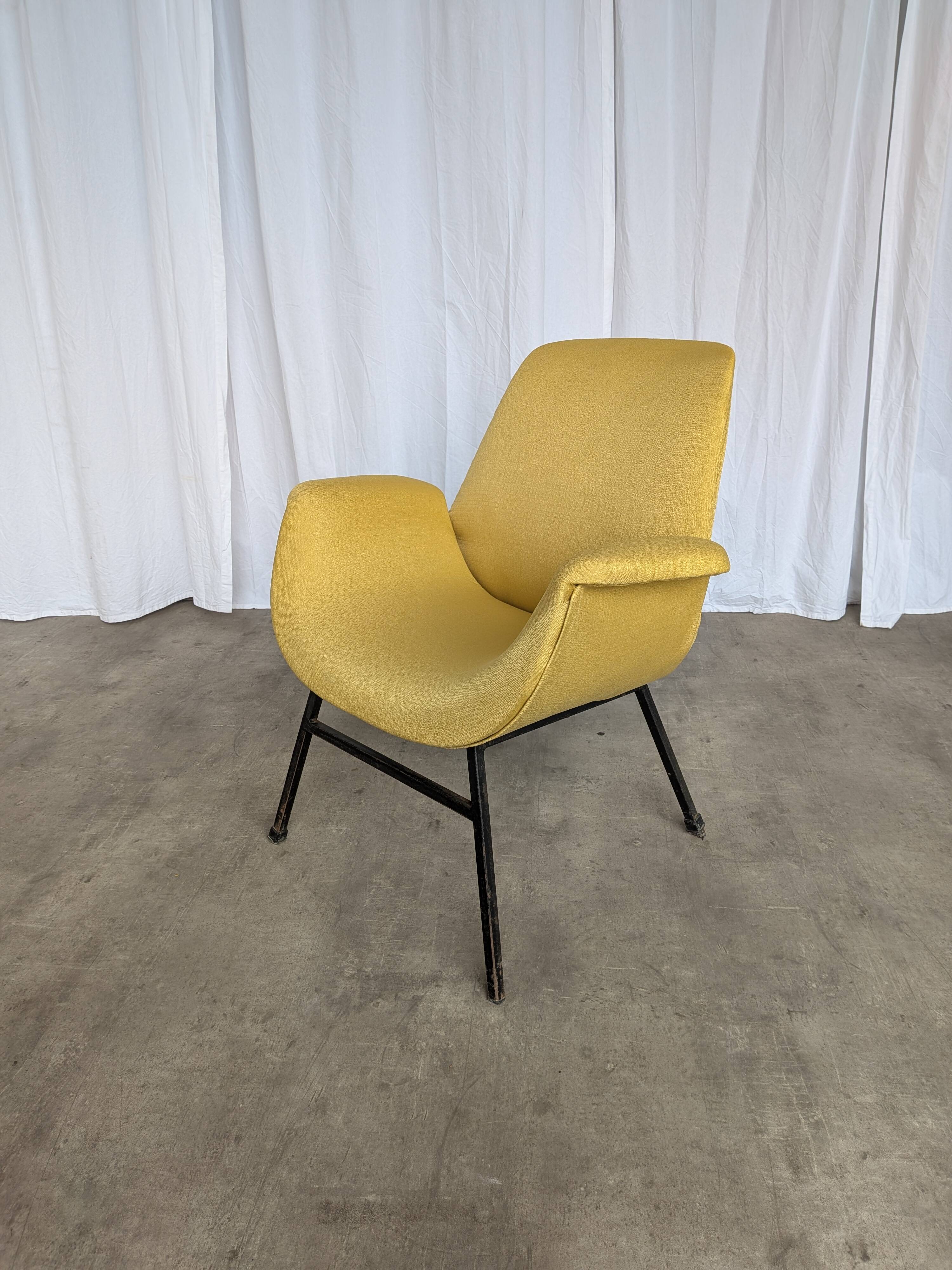 Vintage Mid-Century Modern Yellow Fabric Armchair - Alvin Lustig Style