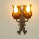 Double Hand Forged Wrought Iron Medieval Style Wall Light with Amber Glass Shade