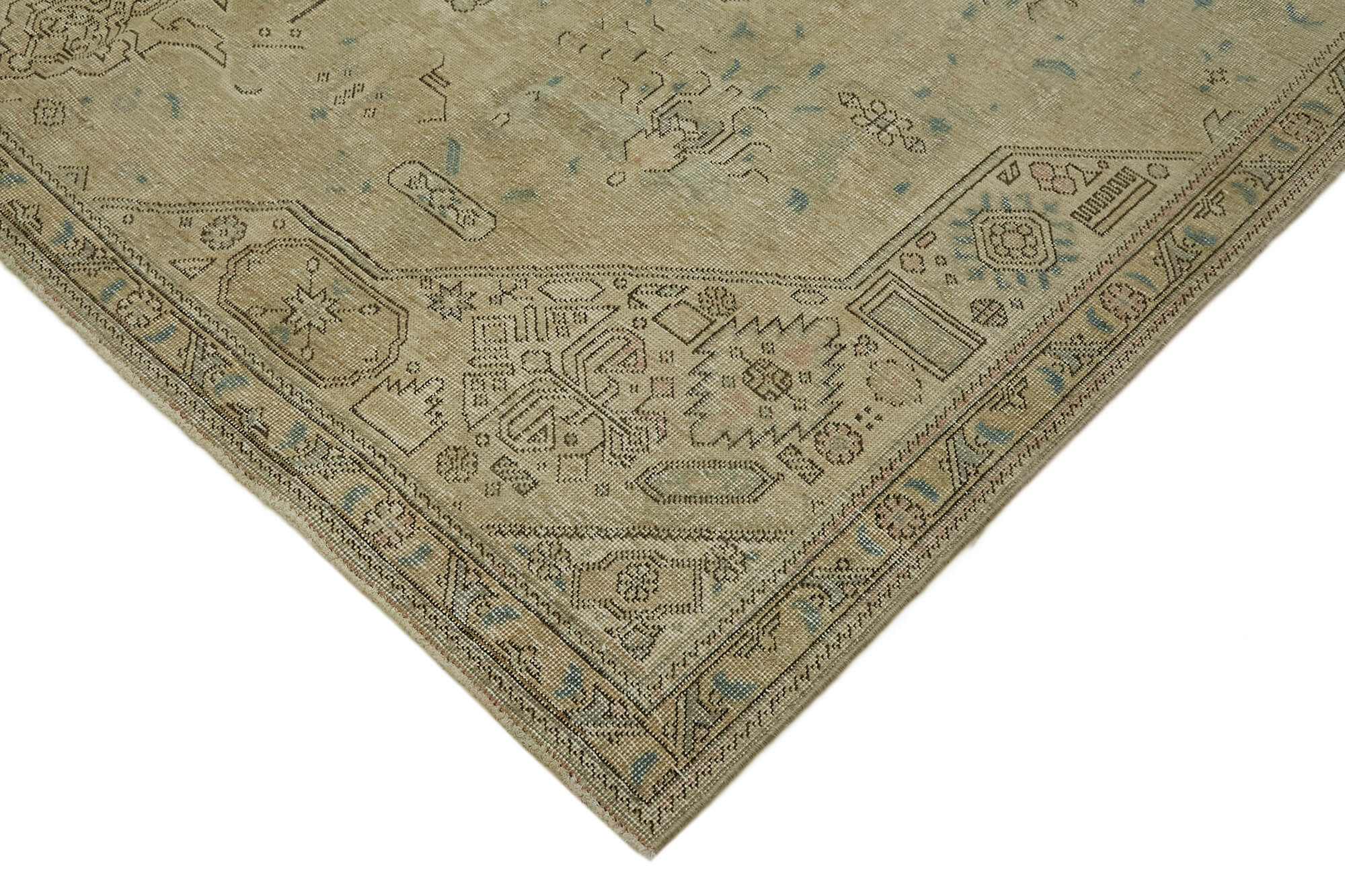 Hand-Knotted Anatolian Vintage 1970s 224 cm x 338 cm Beige Wool Carpet