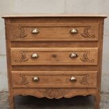 Old chest of drawers with three drawers in raw solid oak