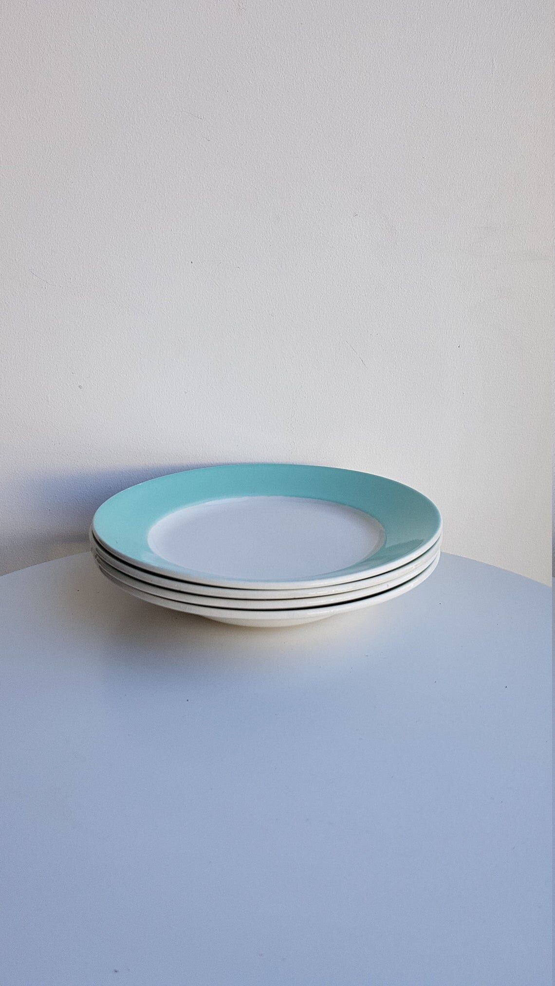 Lot of 4 green and white plates