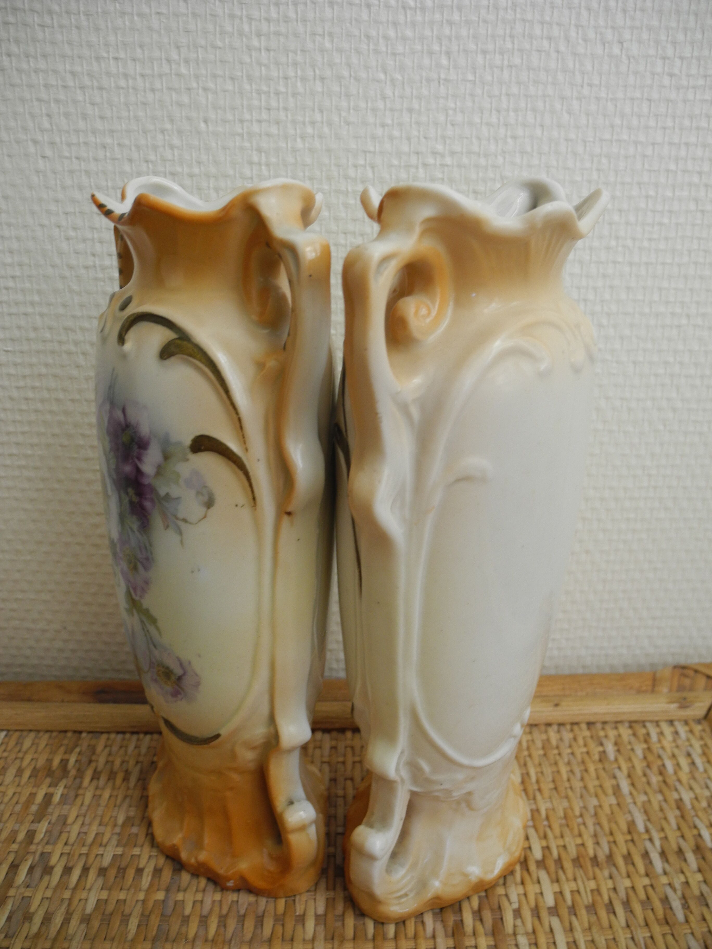 Pair of antique shabby chic decorative vases