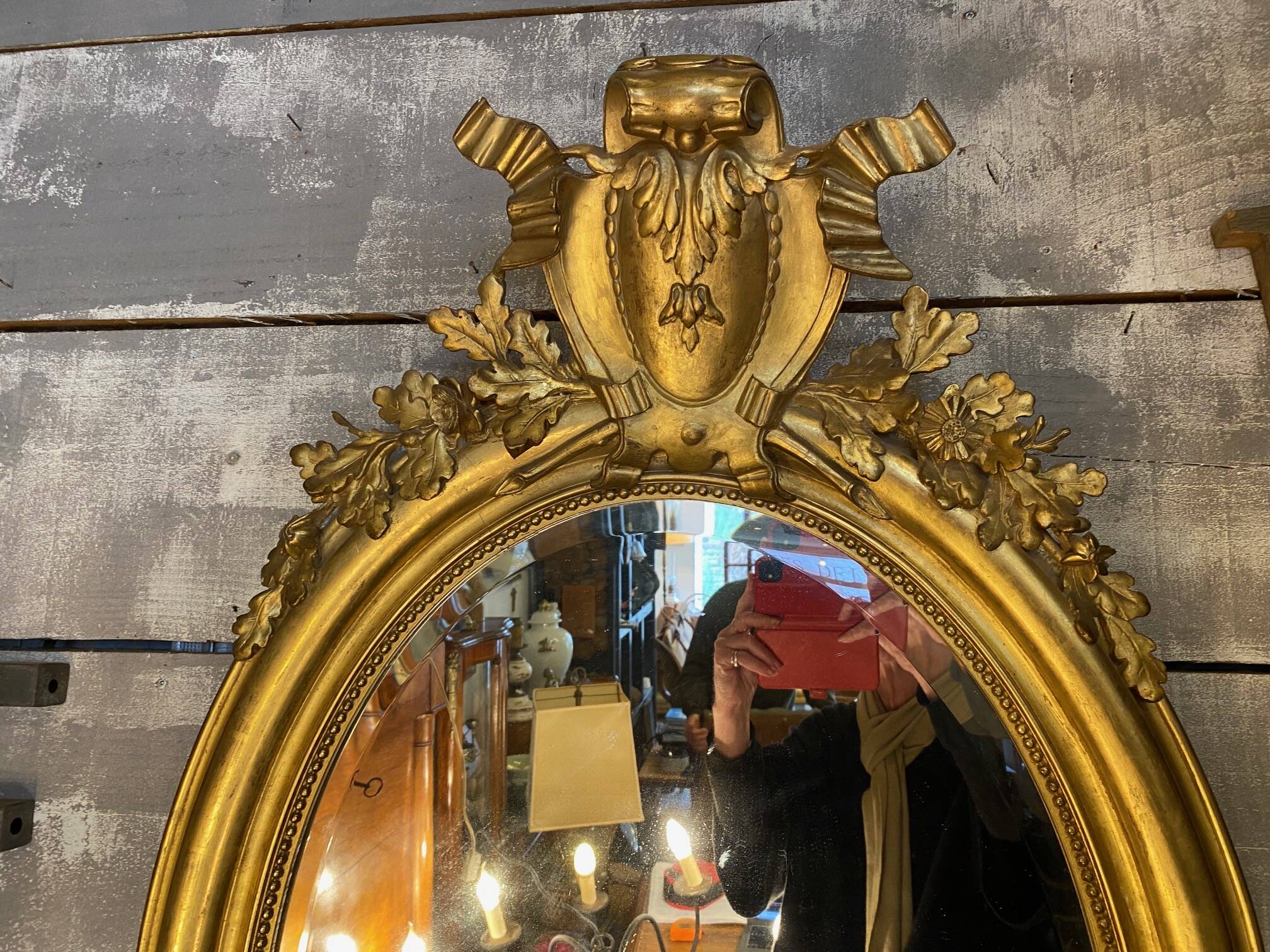 Louis xvi style mirror gilt wood with beveled glass leaf 19th c. period