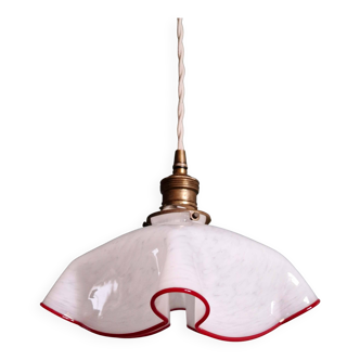 Art Deco pendant light in speckled pleated glass, 1930s