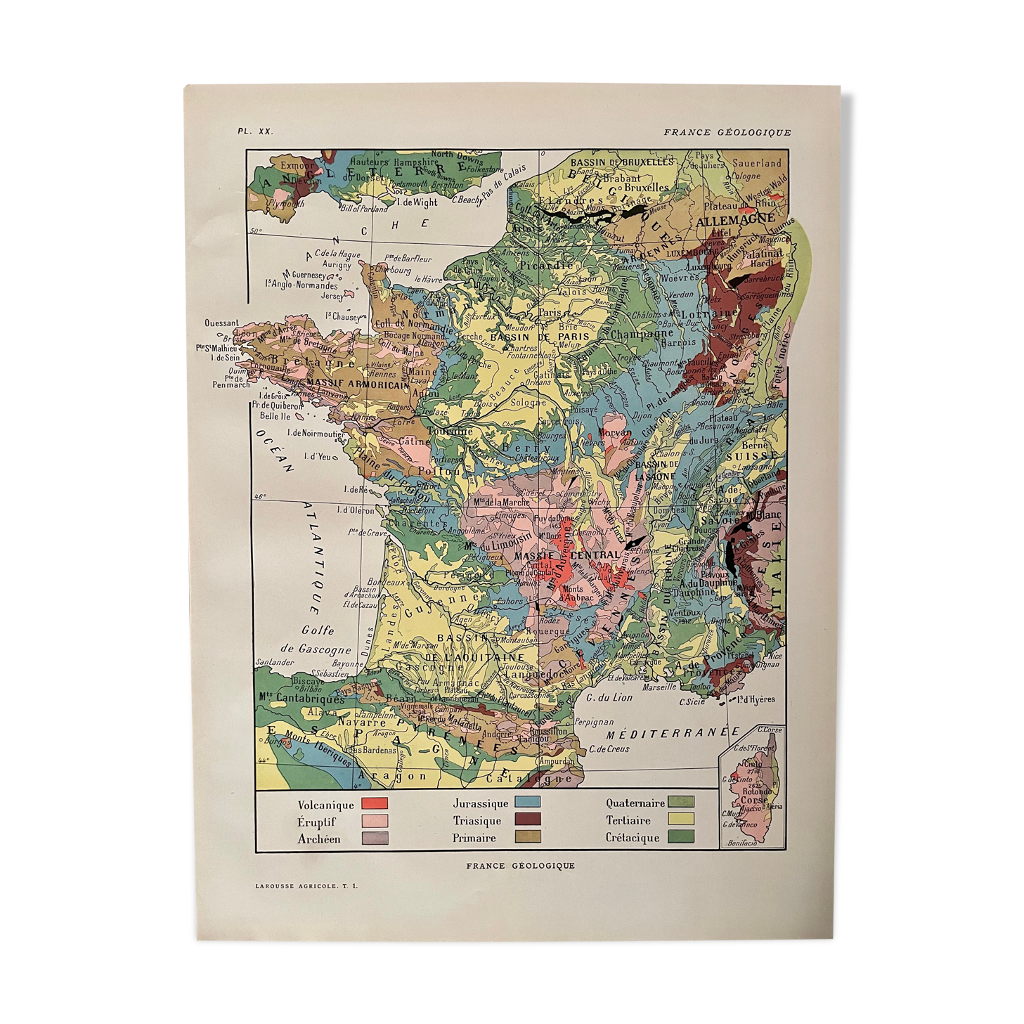 Old geological France map from 1921