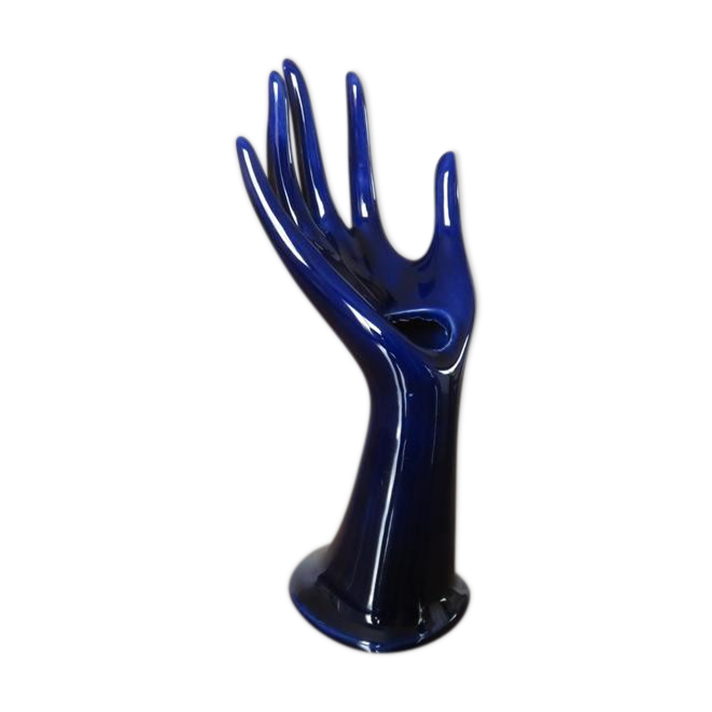 Signed blue ceramic soliflore hand