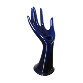 Main baguier soliflore en céramique bleue signée