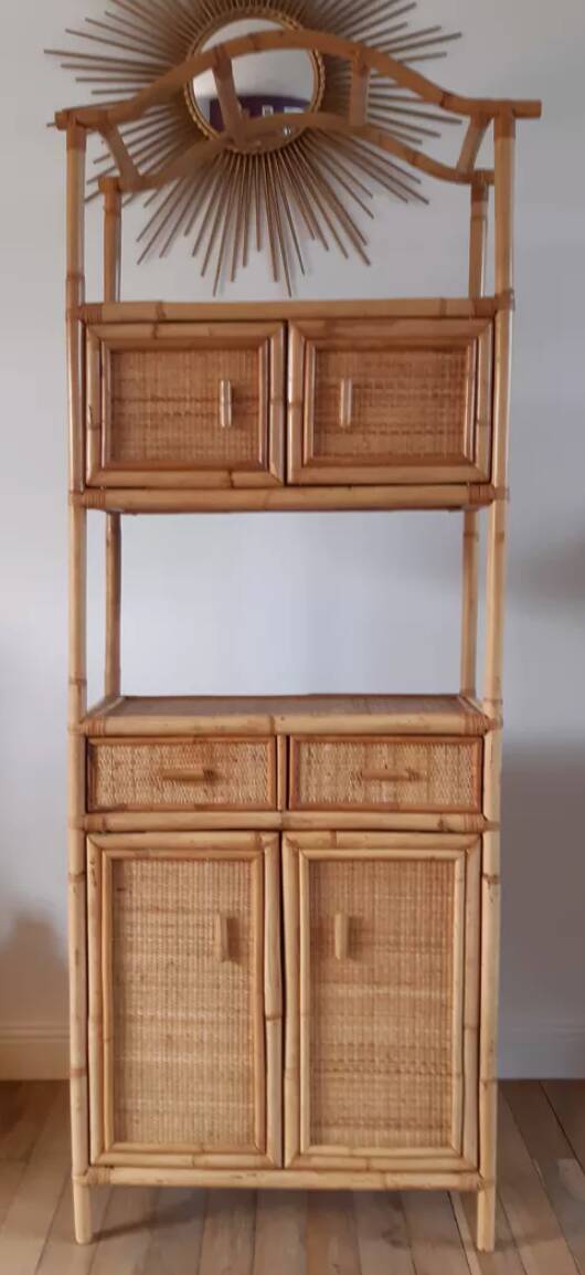 Rattan stand shelf and canning 50s