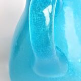 Large pitcher-shaped vase in blue bubble glass paste, th